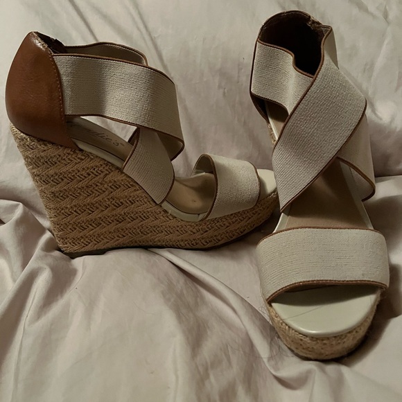 Lemax Shoes - Candie’s Cream and Brown Wedge Sandals